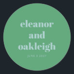 Bold Typography Bright Green Blue Modern Wedding  Classic Round Sticker<br><div class="desc">Bold Typography Bright Blue and Green Chartreuse Modern Wedding Classic Round Sticker</div>