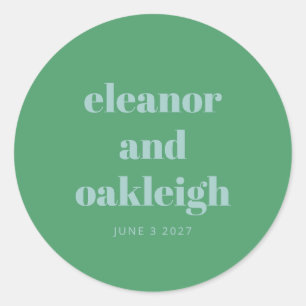 Bold Typography Bright Green Blue Modern Wedding  Classic Round Sticker