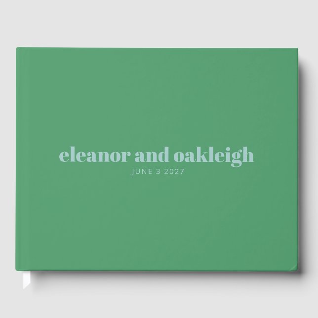 Bold Typography Bright Green Blue Modern Wedding Guest Book (Front)