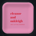 Bold Typography Bright Pink and Red Modern Wedding Paper Plate<br><div class="desc">Bold Typography Bright Pink and Red Modern Wedding Paper Plates</div>