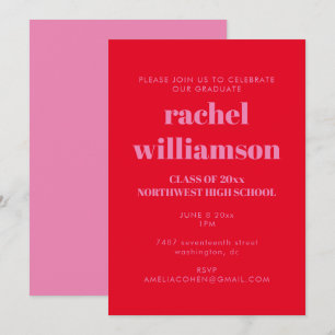 Bold Typography Bright Pink Red Graduation Party Invitation
