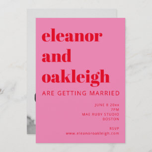 Bold Typography Bright Pink Red Photo Wedding Invitation