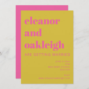 Bold Typography Bright Pink Yellow Modern Wedding Invitation