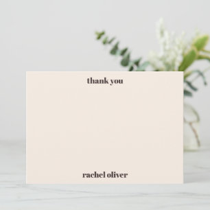 Bold Typography Brown Cream Cute Bat Mitzvah Name Thank You Card