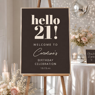 Bold Typography Brown Modern 21st Birthday Welcome Poster
