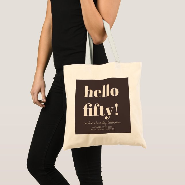 Bold Typography Brown Modern 50th Birthday Custom Tote Bag (Front (Product))