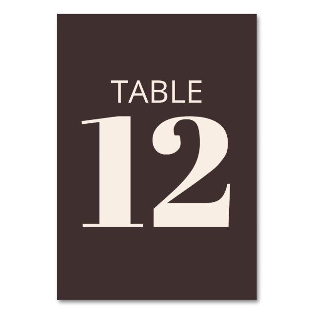 Bold Typography Brown Modern Bat Mitzvah Custom Table Number (Front)