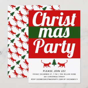 Bold typography cat, tree Christmas holiday party Invitation