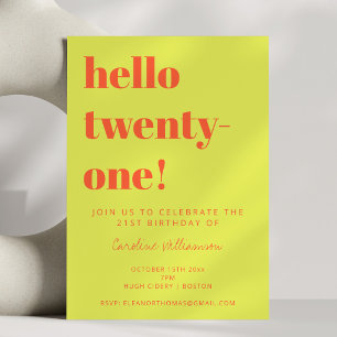 Bold Typography Chartreuse Modern 21st Birthday Invitation