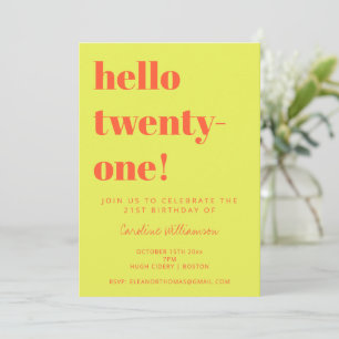 Bold Typography Chartreuse Modern 21st Birthday Invitation
