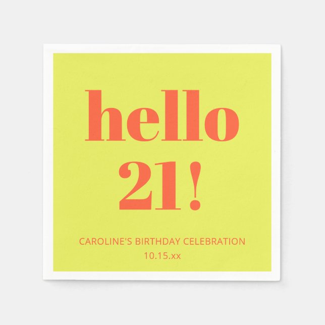 Bold Typography Chartreuse Modern 21st Birthday  Napkin (Front)