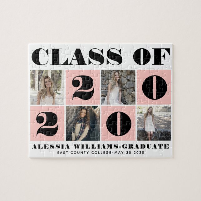 Bold typography Class of 2020 photo collage blush Jigsaw Puzzle (Horizontal)