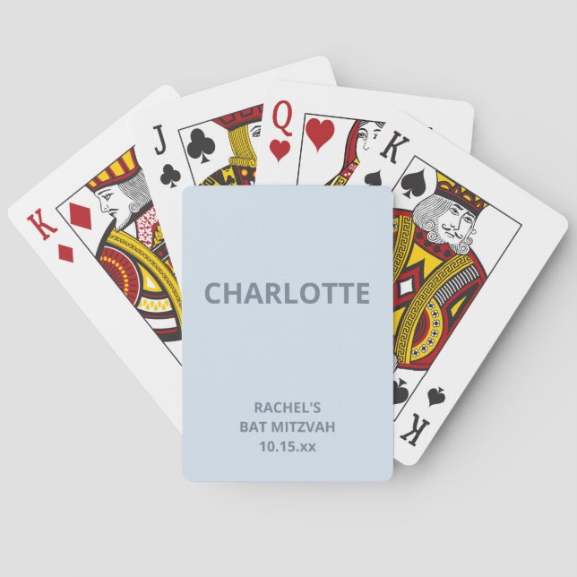 Bold Typography Custom Favours Bat Mitzvah Blue Playing Cards (Back)