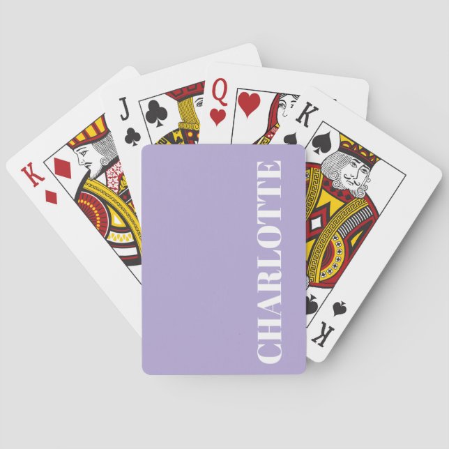 Bold Typography Cute Purple Simple Custom Name Playing Cards (Back)