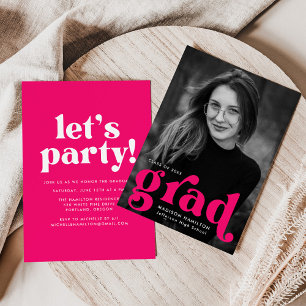 Bold Typography Fuchsia Photo Graduation Party Invitation