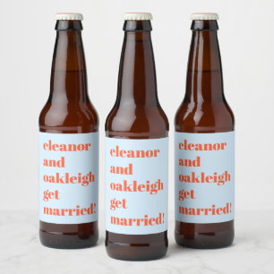 Bold Typography Fun Blue Orange Modern Wedding Beer Bottle Label