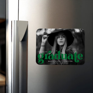 Bold Typography Green Photo Graduation Magnet