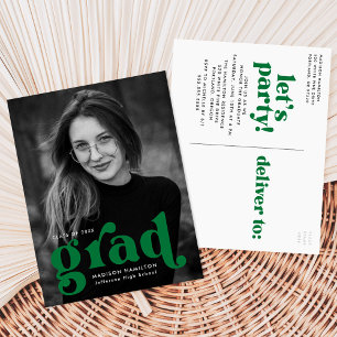 Bold Typography Green Photo Graduation Party Invitation Postcard