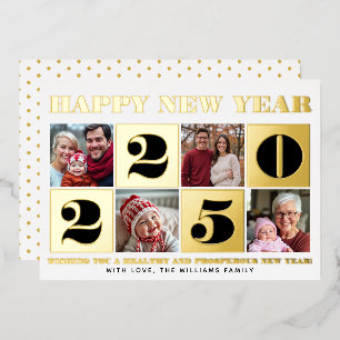 Bold typography Happy New Year photo collage Foil Holiday Card