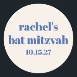 Bold Typography Ivory Blue Custom Cute Bat Mitzvah Classic Round Sticker<br><div class="desc">Bold Typography Ivory Blue Custom Cute Bat Mitzvah Classic Round Sticker</div>