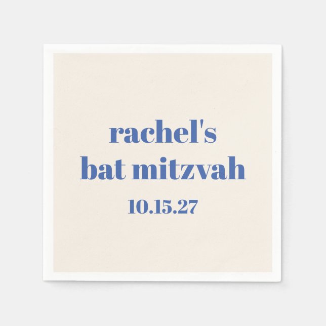 Bold Typography Ivory Blue Custom Cute Bat Mitzvah Napkin (Front)