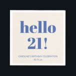 Bold Typography Ivory Blue Modern 21st Birthday  Napkin<br><div class="desc">This personalized party napkin features bold “hello 21!” typography in a clean, modern layout for a fun milestone birthday celebration. Customized with a name and date, it adds a playful yet polished touch to bar setups, dessert tables, or party place settings. The simple design works well for casual gatherings, cocktail...</div>