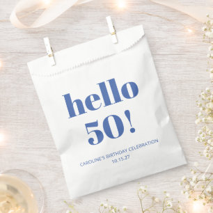 Bold Typography Ivory Blue Modern 50th Birthday  Favour Bags