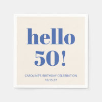 Bold Typography Ivory Blue Modern 50th Birthday 