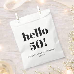 Bold Typography Ivory Modern 50th Birthday Party Favour Bags