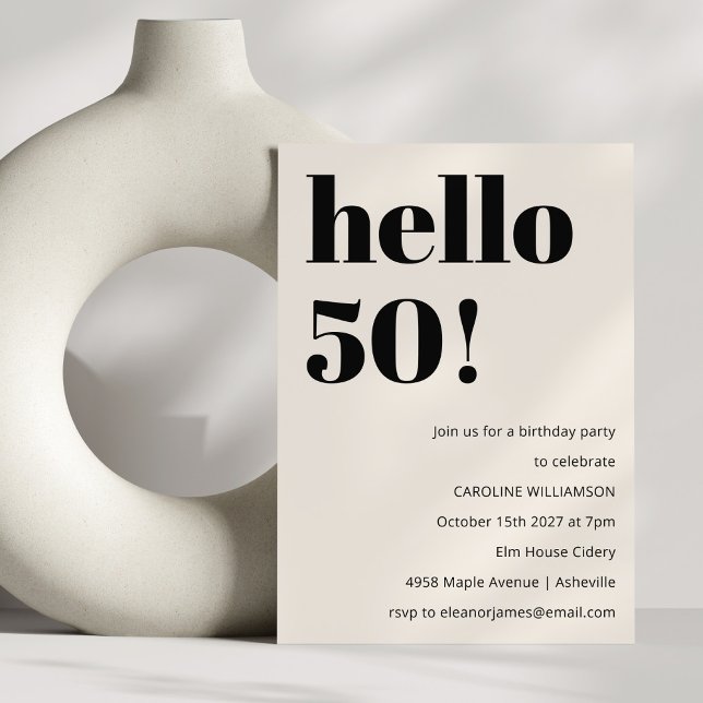 Bold Typography Ivory Modern 50th Birthday Party Invitation (Creator Uploaded)