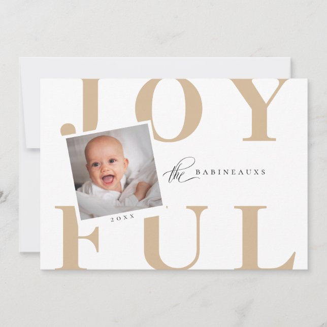Bold Typography JOYFUL Holiday Photo Card Beige (Front)