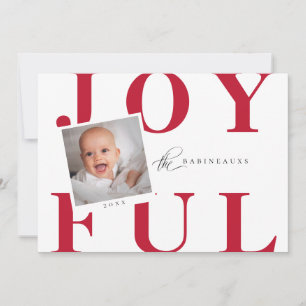 Bold Typography JOYFUL Holiday Photo Card Red