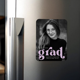 Bold Typography Lilac Purple Photo Graduation Magnet