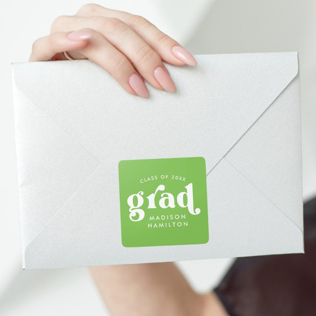 Bold Typography Lime Green Graduation Square Sticker (Creator Uploaded)