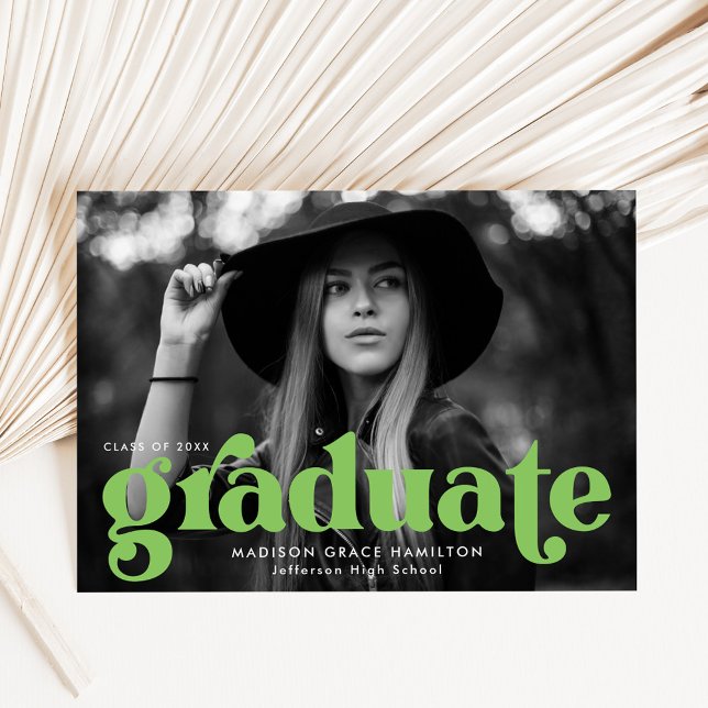 Bold Typography Lime Green Photo Graduation Announcement (Creator Uploaded)