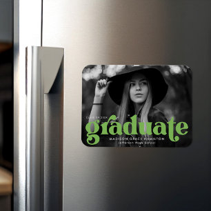 Bold Typography Lime Green Photo Graduation Magnet