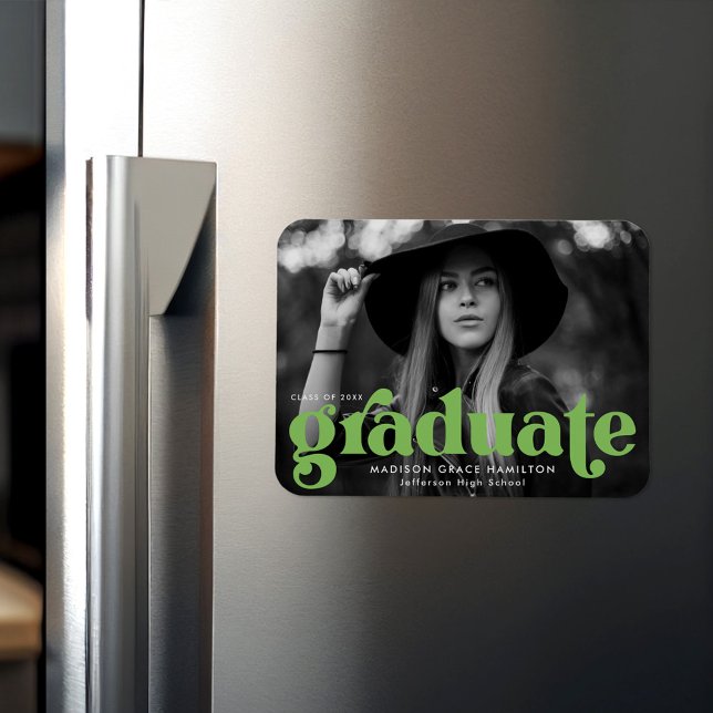 Bold Typography Lime Green Photo Graduation Magnet (Creator Uploaded)