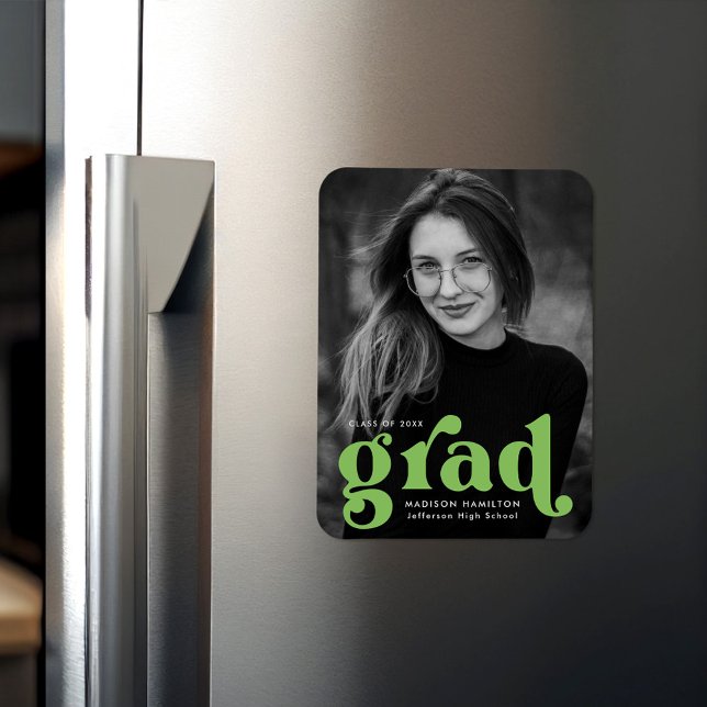 Bold Typography Lime Green Photo Graduation Magnet (Creator Uploaded)