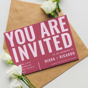 Bold Typography Magenta   Pink All in One Wedding Invitation