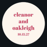 Bold Typography Magenta Red Ivory Custom Wedding Classic Round Sticker<br><div class="desc">Bold Typography Magenta Red Ivory Modern Custom Wedding Classic Round Sticker</div>