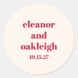 Bold Typography Magenta Red Ivory Custom Wedding Classic Round Sticker