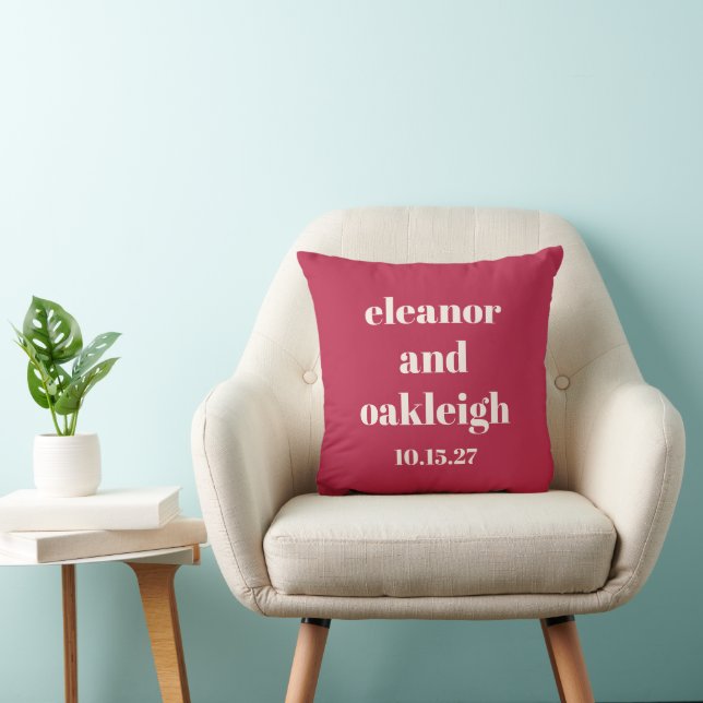 Bold Typography Magenta Red Ivory Custom Wedding Cushion (Chair)