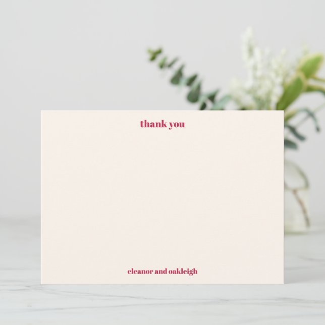 Bold Typography Magenta Red Ivory Custom Wedding Thank You Card (Standing Front)