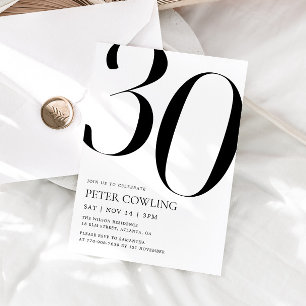 Bold Typography Minimalist 30th Birthday Invitation