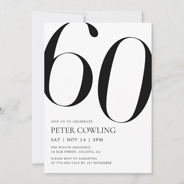 Bold Typography Minimalist 60th Birthday Invitation (Front)