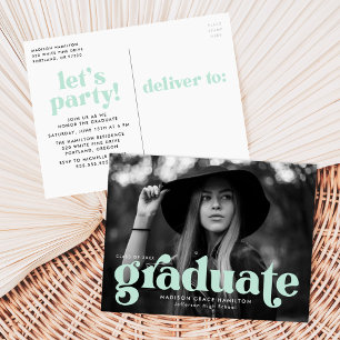 Bold Typography Mint Photo Graduation Party Invitation Postcard