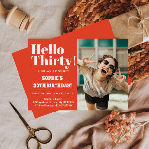 Bold Typography Modern 30th Birthday Photo Party Invitation