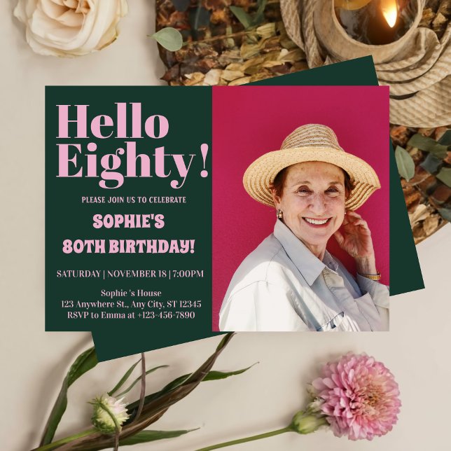 Bold Typography Modern 80th Birthday Photo Party Invitation (Creator Uploaded)