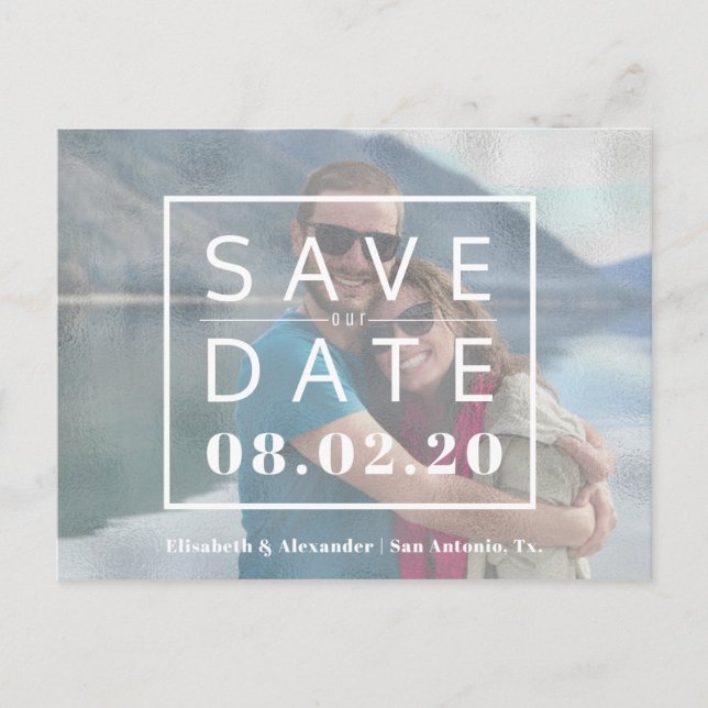 Bold typography modern photo wedding save the date announcement postcard (Front)