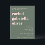 Bold Typography Modern Pink Green Bat Mitzvah   Invitation<br><div class="desc">Bold Typography Blush Pink and Forest Green Simple Modern Bat Mitzvah Invitation</div>